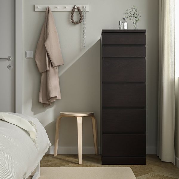 Комод MALM , 6 ящиків, чорно-коричневий/дзеркало, 40х123 см 504.035.89 фото