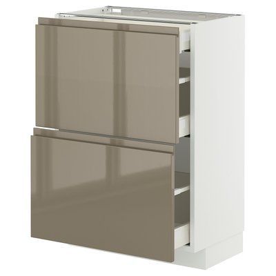 METOD/MAXIMERA Нижня шафа 2fr/3sz - білий/Voxtorp глянець темно-сіро-коричневий 60x37 см 995.771.92 фото