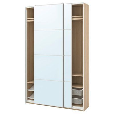 PAX/AULI Шафа з розсувними дверима, білий дуб/дзеркало, 150x44x236 см 195.613.31 фото