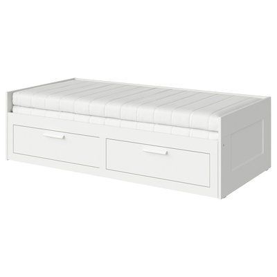 BRIMNES Кушетка з 2 шухлядами, 2 матраци, білий/твердий &Aring;fj&auml;ll, 80x200 см 895.211.53 фото
