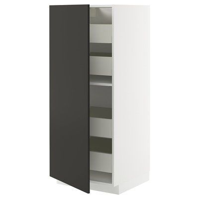 METOD/MAXIMERA Висока шафа з ящиками, білий/Нікебо матовий антрацит, 60x60x140 см 594.981.87 фото