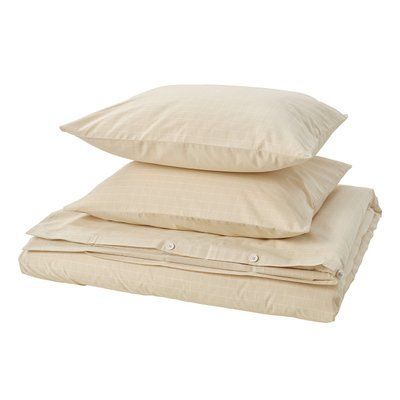 DOFTAKLEJA Підковдра та 2 наволочки, бежевий/білий, 200x200/50x60 см 206.006.14 фото