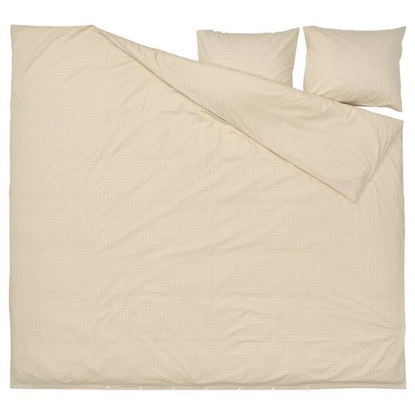 DOFTAKLEJA Підковдра та 2 наволочки, бежевий/білий, 200x200/50x60 см 206.006.14 фото
