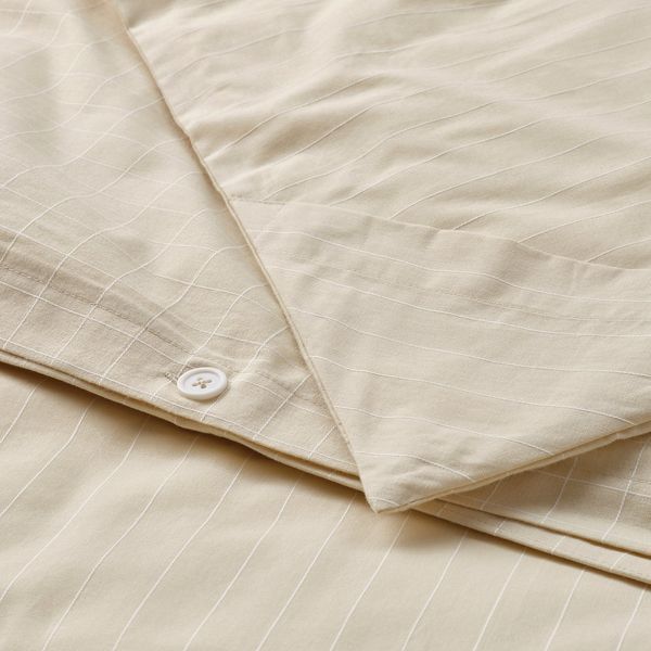 DOFTAKLEJA Підковдра та 2 наволочки, бежевий/білий, 200x200/50x60 см 206.006.14 фото