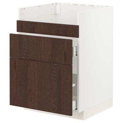 METOD/MAXIMERA Тумба під раковину HAVSEN/3 шт./2 шт., білий/Sinarp коричневий, 60x60 см 694.044.66 фото
