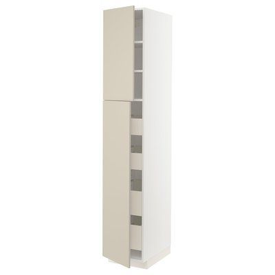 METOD/MAXIMERA Висока шафа 2 дверцята/4 шухляди, білий/Хавсторп бежевий, 40x60x220 см 094.608.46 фото