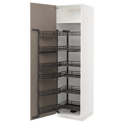 METOD Висока шафа з висувною коморою, білий/Uppl&ouml;v матовий темно-бежевий, 60x60x220 см 194.919.32 фото