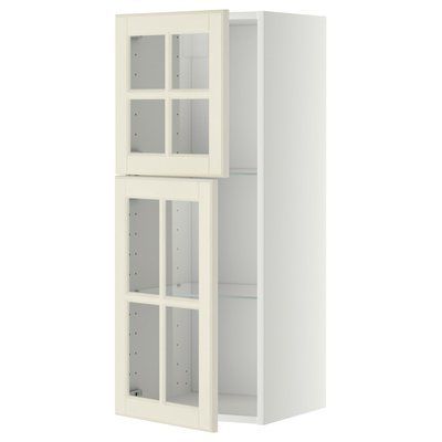 METOD Напівстінка/2 скляні двері, білий/Бодбін кремовий, 40х100 см 093.949.84 фото