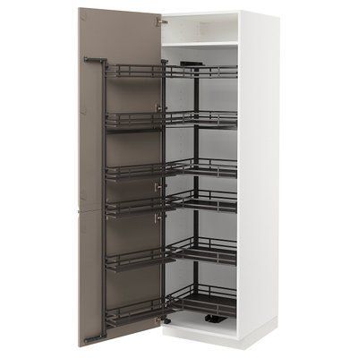 METOD Висока шафа з висувною коморою, білий/Uppl&ouml;v матовий темно-бежевий, 60x60x200 см 594.925.81 фото
