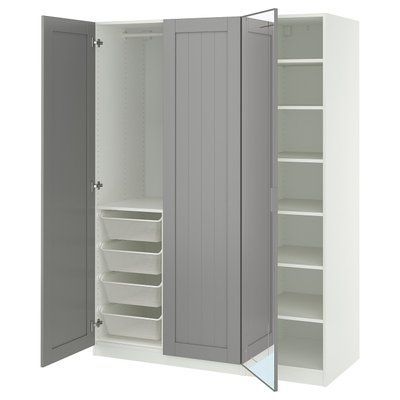 PAX/KAMMARTORP/GULLABERG Комбінований гардероб - білий/дзеркально-сірий 150x60x201 см 695.725.39 фото