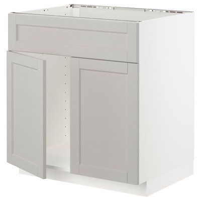 METOD Сто шаф, 2-дверна мийка, білий/Lerhyttan світло-сірий, 80x60 см 194.574.81 фото