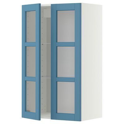 METOD Напівнавісна шафа/2 скляні дверцята, білий/Лерхюттан синій, 60x100 см 596.011.13 фото