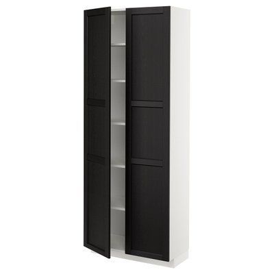METOD Висока шафа/полиці, біло/чорна морилка Lerhyttan, 80x37x200 см 294.699.64 фото