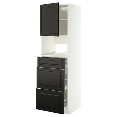 METOD/MAXIMERA Висока шафа для вбудованої техніки, білий/Bodbyn чорний, 60x60x200 см 296.163.09 фото