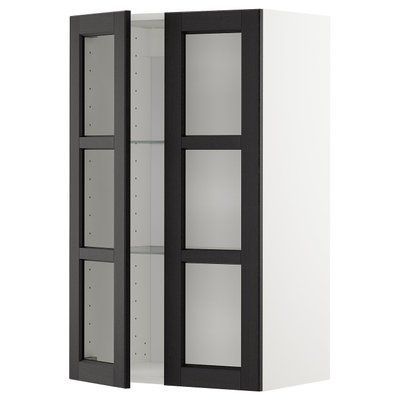 METOD Напівстінка/2 скляні дверцята, білий/чорний лерхітан, 60x100 см 094.680.36 фото
