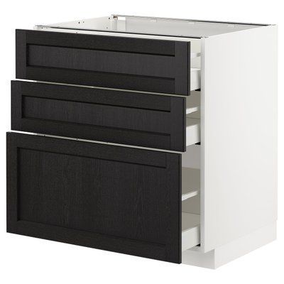 METOD/MAXIMERA Нижня шафа з 3 шухлядами, білий/чорний тонований Lerhyttan, 80x60 см 692.568.47 фото