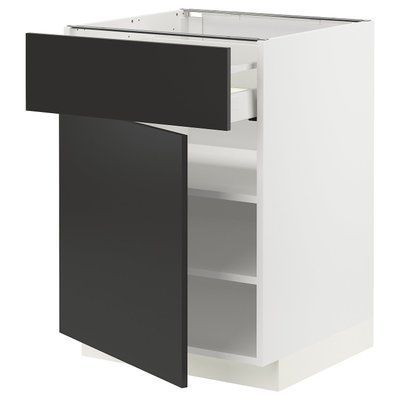 METOD/MAXIMERA Тумба з дверцятами, білий/Nickebo матовий антрацит, 60x60 см 494.986.68 фото