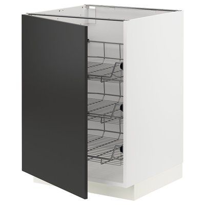METOD Шафа з кошиком, білий/Nickebo матовий антрацит, 60x60 см 694.975.02 фото