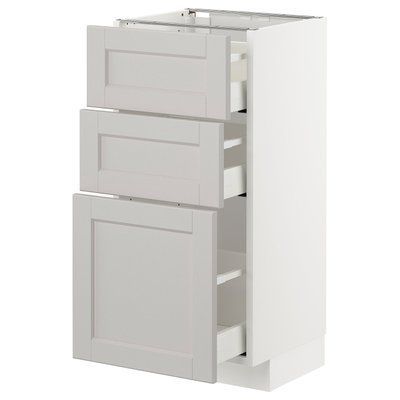 METOD/MAXIMERA Нижня шафа з 3 ящиками, білий/Lerhyttan світло-сірий, 40x37 см 692.742.62 фото