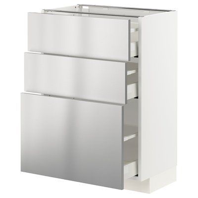 METOD/MAXIMERA Нижня шафа з 3 ящиками, білий/V&aring;rsta нержавіюча сталь, 60x37 см 693.299.81 фото