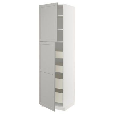 METOD/MAXIMERA Висока шафа 2 дверцята/4 шухляди, білий/Lerhyttan світло-сірий, 60x60x220 см 494.584.79 фото