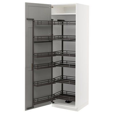 METOD Висока шафа з висувною коморою, білий/Lerhyttan світло-сірий, 60x60x200 см 994.720.10 фото