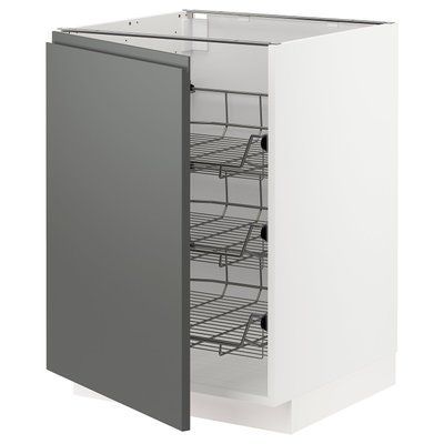 METOD Шафа з дротяним кошиком, білий/Voxtorp темно-сірий, 60x60 см 894.604.61 фото