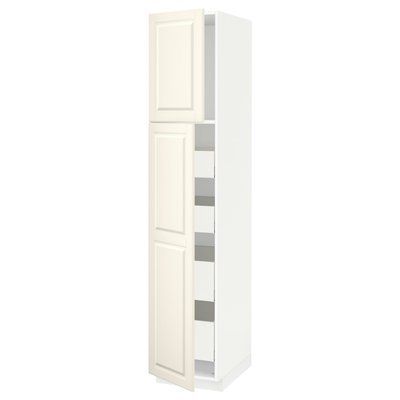 METOD/MAXIMERA Висока шафа, 2 дверцята/4 шухляди, білий/Бодбін кремовий, 40x60x200 см 494.598.03 фото