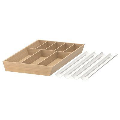 UPPDATERA Піднос для столових приборів/Тримач для спецій, білий/бамбук, 52x50 см 296.273.55 фото