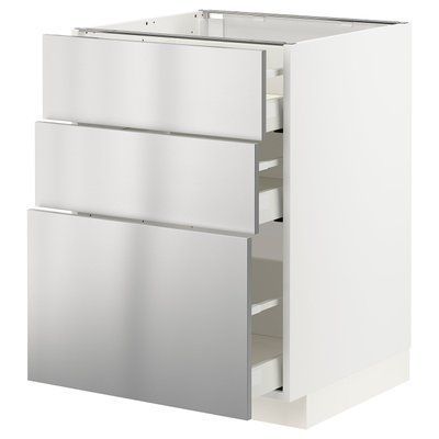 METOD/MAXIMERA Нижня шафа з 3 ящиками, білий/V&aring;rsta нержавіюча сталь, 60x60 см 093.299.03 фото