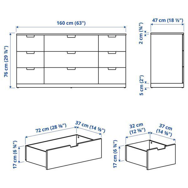 NORDLI Комод, 9 ящиків, білий, 160х76 см 892.395.07 фото