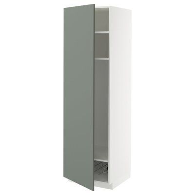 METOD Висока шафа, полиці/кошик - білий/Nickebo матовий сіро-зелений 60x60x200 см 495.661.05 фото