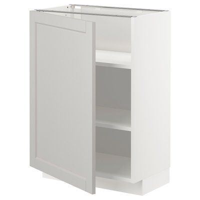 METOD Нижня шафа/полиці, білий/Lerhyttan світло-сірий, 60x37 см 394.574.80 фото