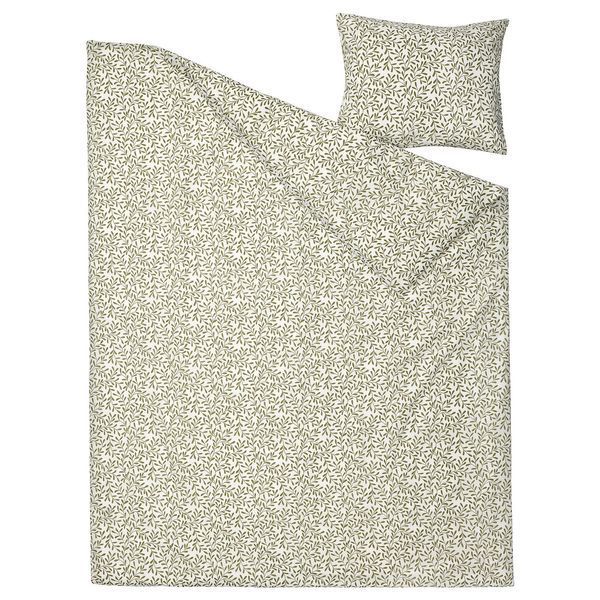 SORGMANTEL Підодіяльник і наволочка, білий/зелений, 150x200/50x60 см 105.494.90 фото